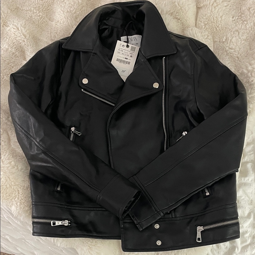 Zara Teens/Kids Black Faux Leather Jacket